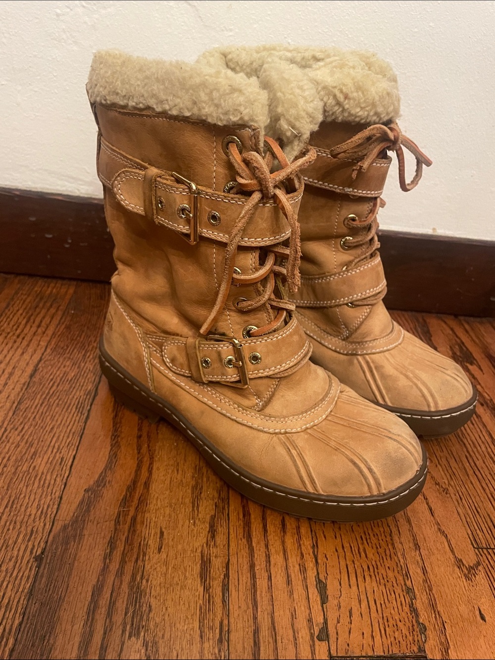 Sperry Top Sider Genuine Leather & Faux Fur-Lined Boots Buckle, Women's Size 6.5